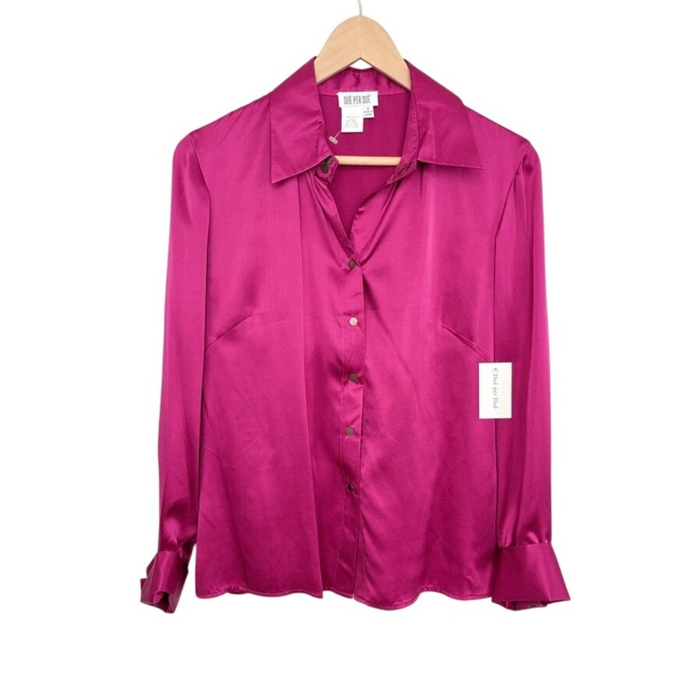 VTG Deadstock NWT y2k Due Per Due Silk Sateen Button Up Shirt Fuchsia Pink 6